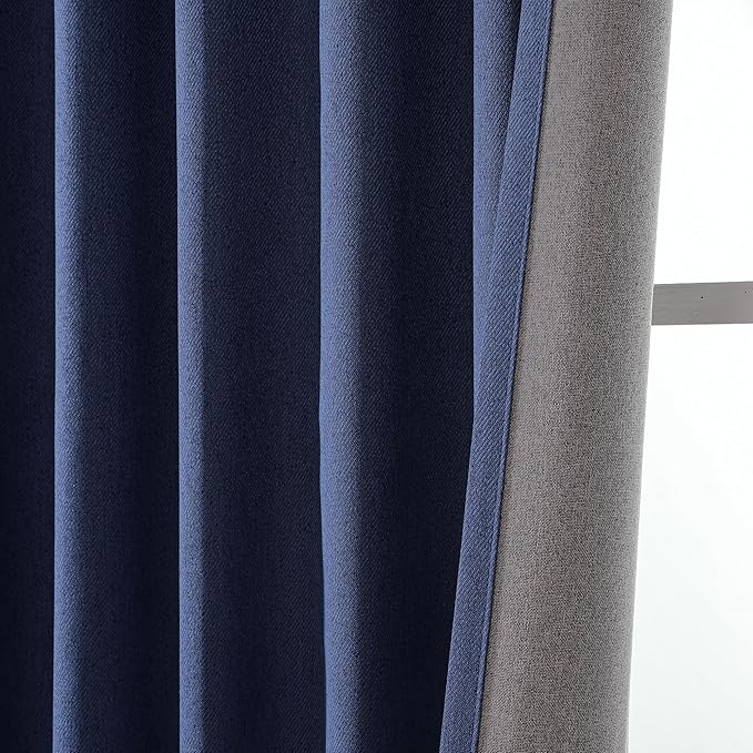 Joydeco Faux Linen Blackout Curtains for Bedroom,Blue Blackout Curtains 72 inches Long,100% Blackout Solid Thermal Insulated Window Drapes Luxury Decor for Living Room（W52xL72 Inch,Twilight Blue）-BubblyBeeBaby