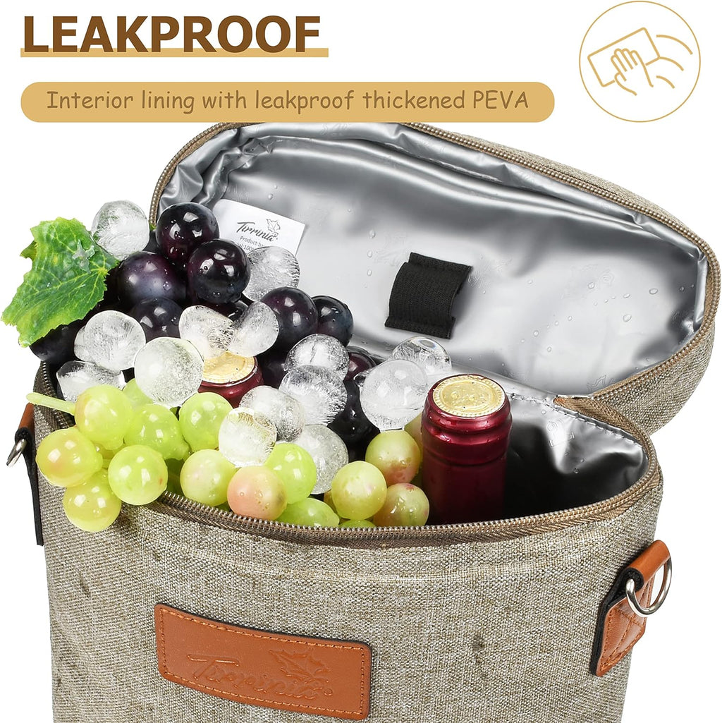 Tirrinia 2 Bottle Wine Gift Tote Carrier - Leakproof & Insulated Padded Versatile Wine Cooler Bag for Travel, BYOB Restaurant, Wine Tasting, Party, Dinner,Gift for Wine Lovers,Grey