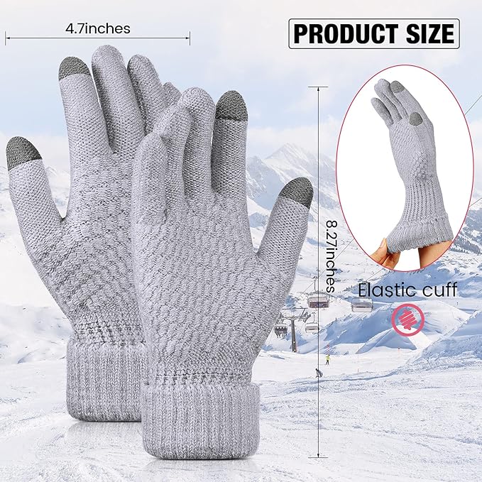 Geyoga 2 Pairs Women's Winter Touch Screen Gloves Soft Warm Fleece Lined Knit Elastic Cuff Winter Texting Gloves-BubblyBeeBaby