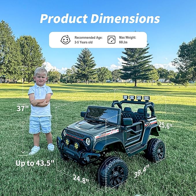 12V Kids Ride on Car Truck, Kids Electric Vehicles Car Ride on Toy for Toddlers 3-5 with Remote Control - Black-BubblyBeeBaby