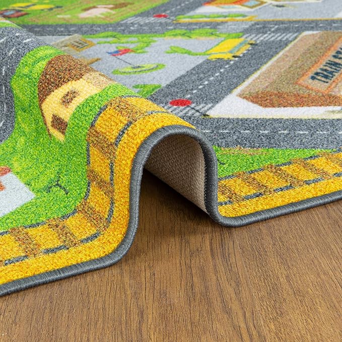 KC Cubs 3x5 Country Farm Construction Car Road Street Rug – Educational Carpet Play Mat for Kids, Toddlers, Nursery, Classroom, Playroom, Baby Daycare-BubblyBeeBaby