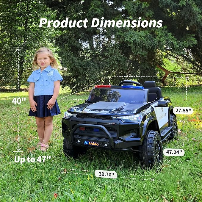 12V 7Ah Electric Police Car Ride on Toy for Big Kids, 2 Seater Kids Ride on Car SUV with Remote Control, Bluetooth - Black-BubblyBeeBaby