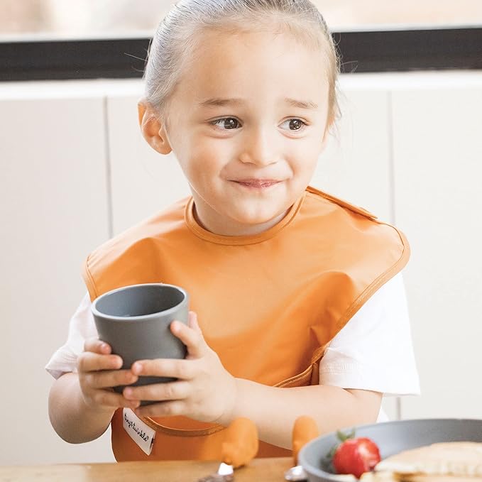 Tiny Twinkle Mess Proof Baby Bibs for Eating - Waterproof, Wipeable Bibs - Toddler Bibs - Travel Friendly - PFAS, PVC, BPA, Phthalate Free - Baby Food Bibs (3 Pack,Blush, Burgundy)-BubblyBeeBaby