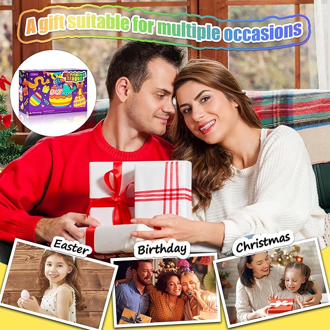 12PCS 3D Dragon Eggs with Dragon Inside, Easter Basket Stuffers Mini Easter Egg Set Articulated Unique Easter Basket Essentials for Adults Kids-BubblyBeeBaby