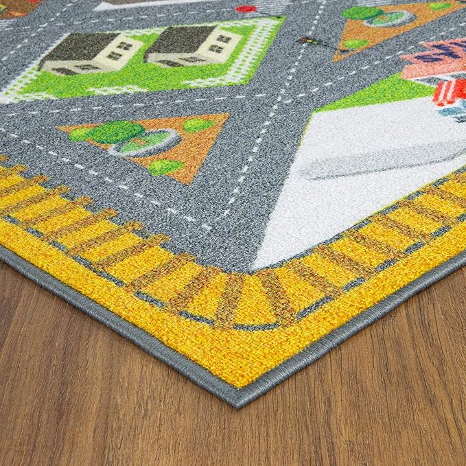 KC Cubs 8x10 Country Farm Construction Car Road Street Rug – Educational Carpet Play Mat for Kids, Toddlers Nursery, Classroom, Playroom, Baby Daycare-BubblyBeeBaby
