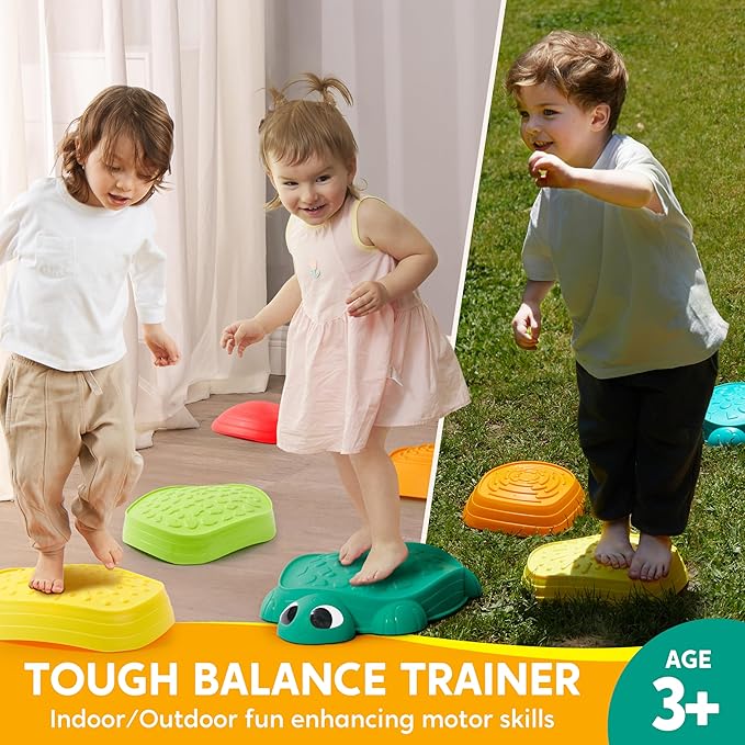 JOYIN 5 Pcs Turtle Balance Stepping Stones, Kids Turtle Path Jumping Stones, Toddler Obstacle Course Coordination Game Toys Indoor or Outdoor Play for Kids Aged 3+-BubblyBeeBaby