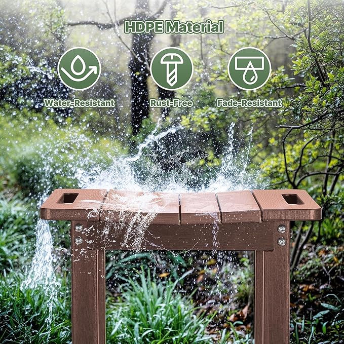 HDPE Shower Bench Seat Capacity 300LB, Waterproof Bathroom Stool with Side Carry Holes, Compact 16.8" L Design, Non-Slip Shower Seat for Elderly, Shaving Legs & Spa - Indoor/Outdoor Use(Brown)-BubblyBeeBaby