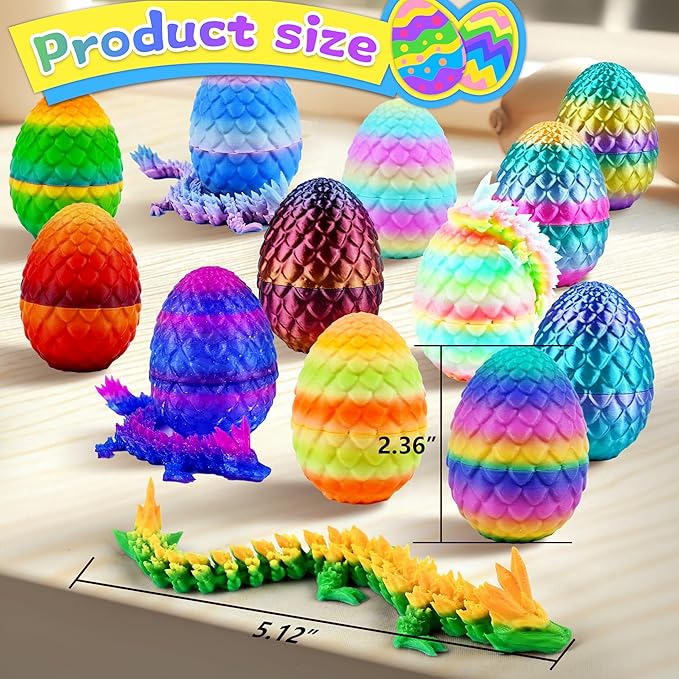 12PCS 3D Printed Dragon Eggs with Dragon Inside, Unique Fun Gifts Cool Stuff Cool Gadgets for Men Teens Boy Gifts, Mini Articulated Easter Basket Essentials for Kids-BubblyBeeBaby