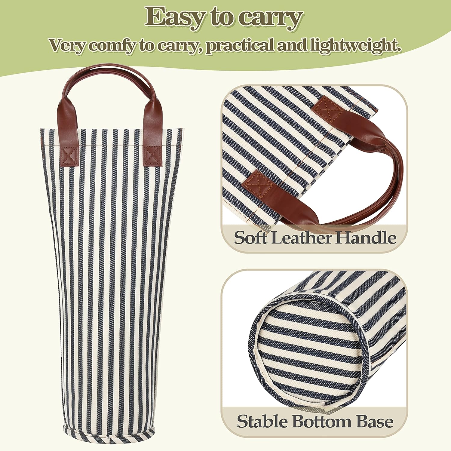 Tirrinia Single Wine Gift Tote Bag, Insulated Padded Thermal Wine Bottle Carrying Cooler Carrier for Travel, Picnic, Great Gift for Wine Lover, Blue Stripe