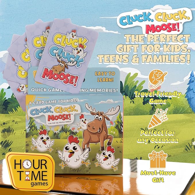 Hour Time Games Cluck Cluck Moose – Hilarious Animal-Themed Card Game for a Fun Family Game Night, Family Games for Kids & Families, Reunion Gift Ideas, Fun Stuff for Reunions & Ideal Gifts for Ages 4-BubblyBeeBaby