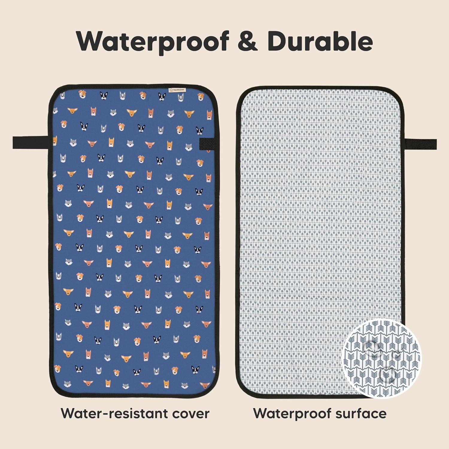 KeaBabies Portable Diaper Changing Pad, Easy Wipe Clean - Foldable Waterproof Baby Changing Mat for Diaper Bag, Compact, Lightweight, 25x13 Baby Changer Travel Essential,Machine Washable(Pets & Paws)
