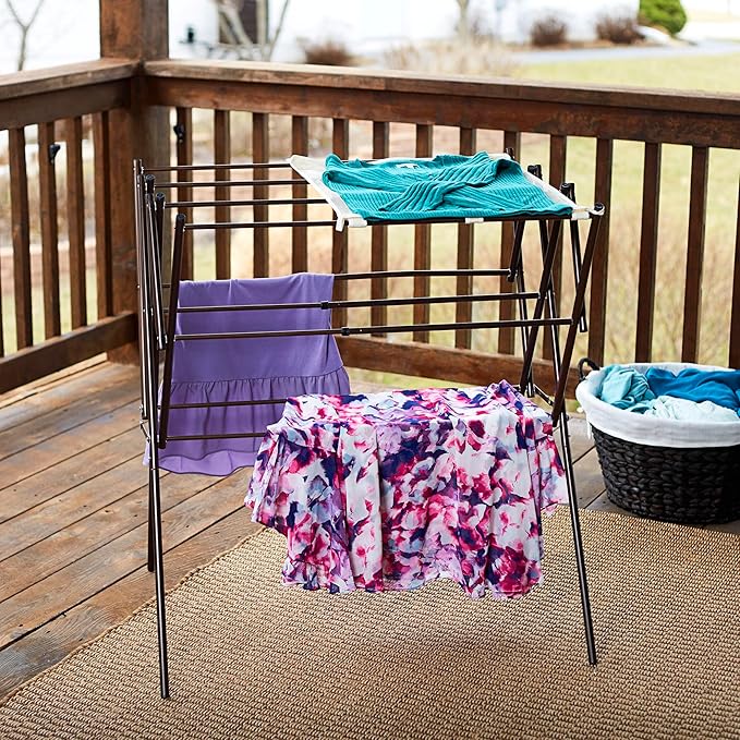 Household Essentials 5175 Collapsible Expandable Metal Clothes Drying Rack, Antique Bronze, STORAGE-BubblyBeeBaby