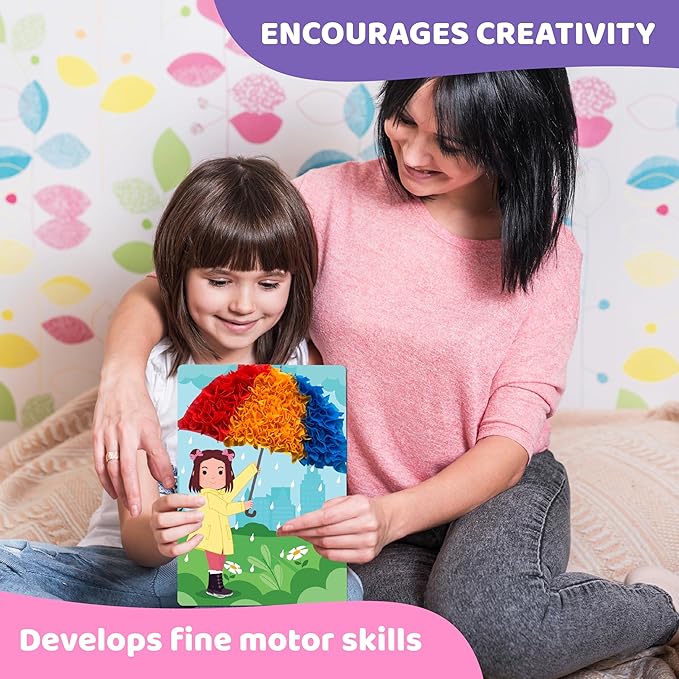 jackinthebox Poke Poke Art for Kids - Fashion Theme, Mess-Free Fabric Art and Craft, Flower Pressing Kits, Gift for Kids, Girl Gifts, Toys for Girls Ages 4 5 6 7 8-BubblyBeeBaby