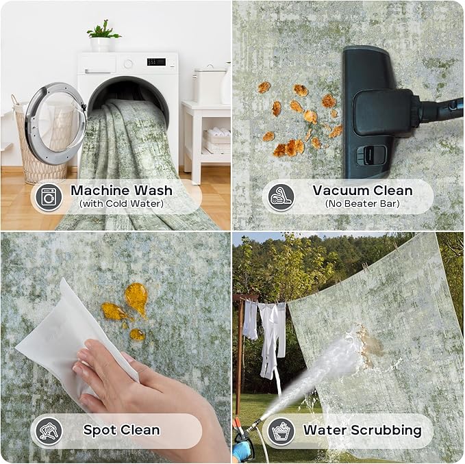 10x14 Area Rugs Large Living Room Rug Washable: Modern Abstract Rug Indoor Modern Carpet Non Slip for Dining Room Bedroom Nursery Home Office Green-BubblyBeeBaby