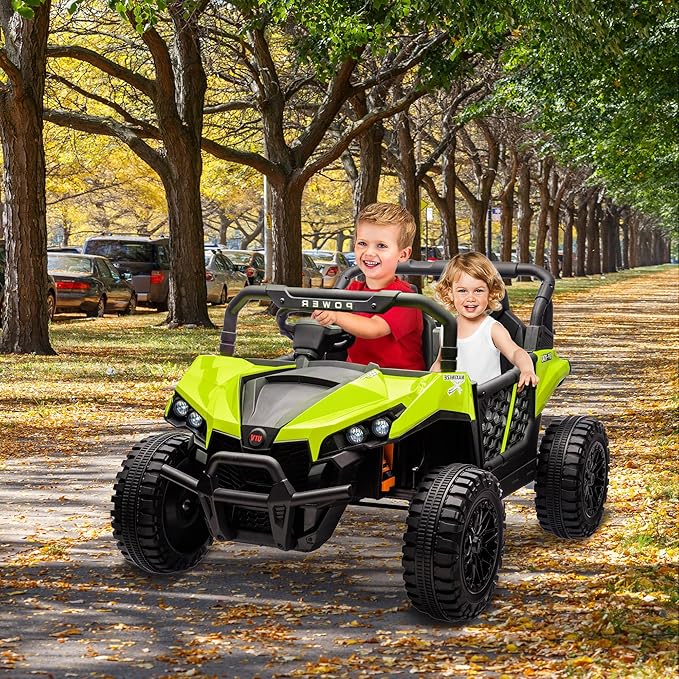 24V 2 Seater Ride On Car Truck, Power Wheels Kids UTV w/Parent Remote Control, 3.1 MPH Max Speed, Music Player, LED Lights & Storage, Electric Vehicle Ride On Toy for Kids Toddler Ages 3-8, Green-BubblyBeeBaby