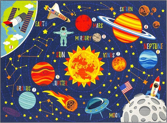 KC Cubs 3x5 Outer Space Solar System Toy Car Road Rug – Educational Play Mat Carpet for Kids, Toddlers, Nursery, Classroom, Playroom, Baby Daycare-BubblyBeeBaby