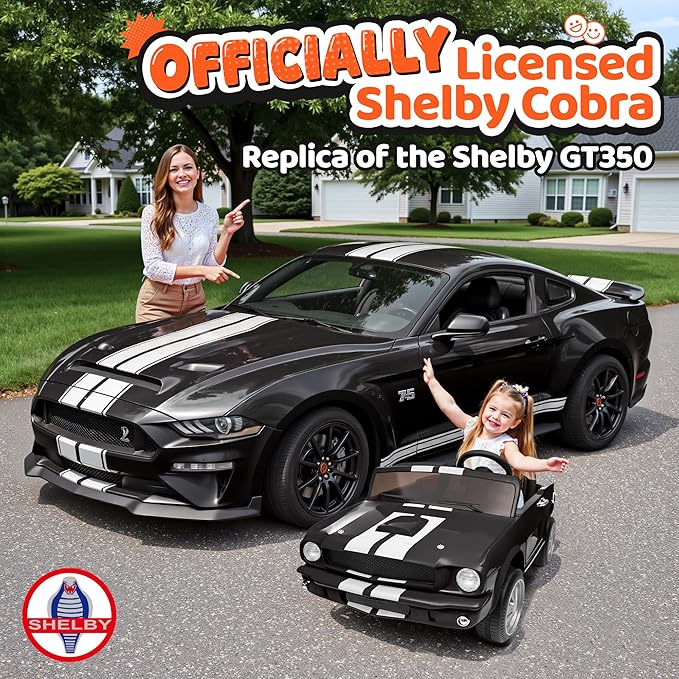 24V 2 Seater Ride on Toys, Licensed Shelby Cobra Kids Power Car Wheeler Ride On Toy w/ 2WD/4WD Switchable, Remote Control, 19" Spacious Seat, 4 Spring Suspension, Music, Bluetooth-BubblyBeeBaby
