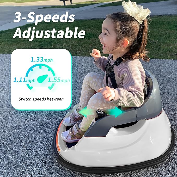 12V Kids Bumper Car, Electric Baby Bumper Car for Toddlers with Remote Control, 3 Speeds - White-BubblyBeeBaby