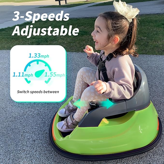 12V Kids Bumper Car, Electric Baby Bumper Car for Toddlers with Remote Control, 3 Speeds - Green-BubblyBeeBaby