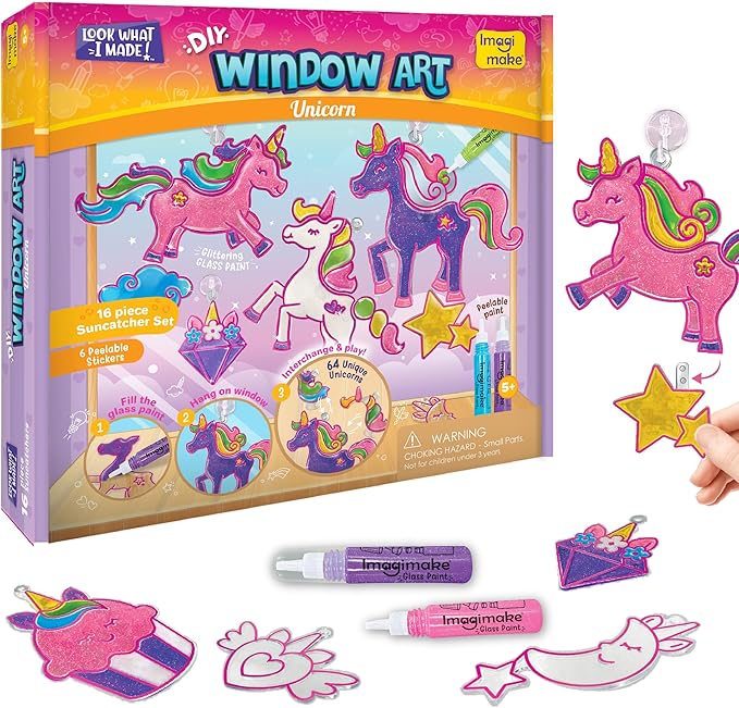 Imagimake Window Art Unicorn | Stained Glass Kit | Unicorn Girls Toys Age 6-8 | 6 Year Old Girl Birthday Gift | Art and Crafts for Girls 8-12 | DIY Suncatcher Kit for 5,6,7,8,9,10,11,12 Year Old Kids-BubblyBeeBaby