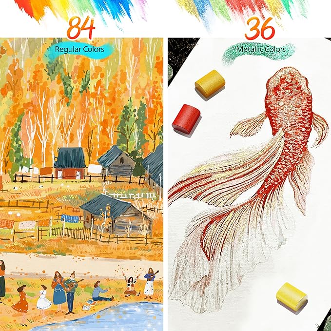 100 Colors Watercolor Paint Set with 4 Brushes, Portable Travel Water Color Kit with Carrying Case, Palette and Accessories, Non-Toxic Art Supplies Gift for Artists Adult Teen Kids Girls-BubblyBeeBaby