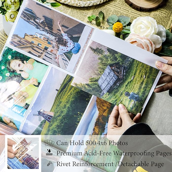 Holoary Travel Photo Album 4x6 500 Photos, Five Pictures Per Page, Large Beach and Vacation Album, Printed Book Cover Travel Design for Honeymoon Memories-BubblyBeeBaby