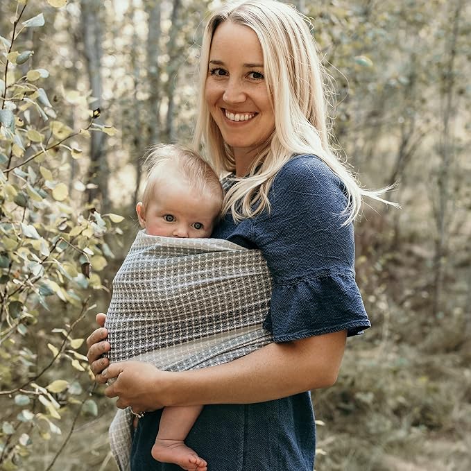 Hip Baby Wrap Ring Sling Baby Carrier for Infants and Toddlers - 100% Soft Cotton Baby Wraps Carrier for Babies 8-35 lbs - Perfect Baby Shower Gifts Moms and Dads - Nursing Cover (Moon Honeycomb)-BubblyBeeBaby