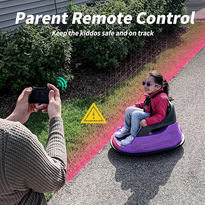 12V Kids Electric Bumper Car, Baby Bumper Car for Toddlers w/Remote Control, 360° Spinning - Purple-BubblyBeeBaby