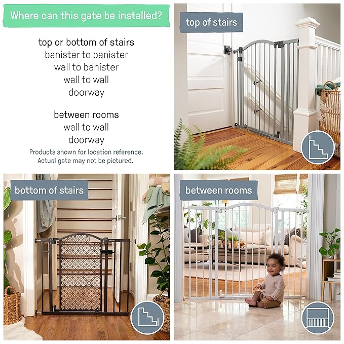 Ingenuity Decorative Extra Tall Baby Gate & Dog Gate, 28.5"-48" Wide, 36" Tall, Hardware or Pressure Mounted, Install on Top or Bottom of Stairs, Banister, or Doorway - Bronze-BubblyBeeBaby