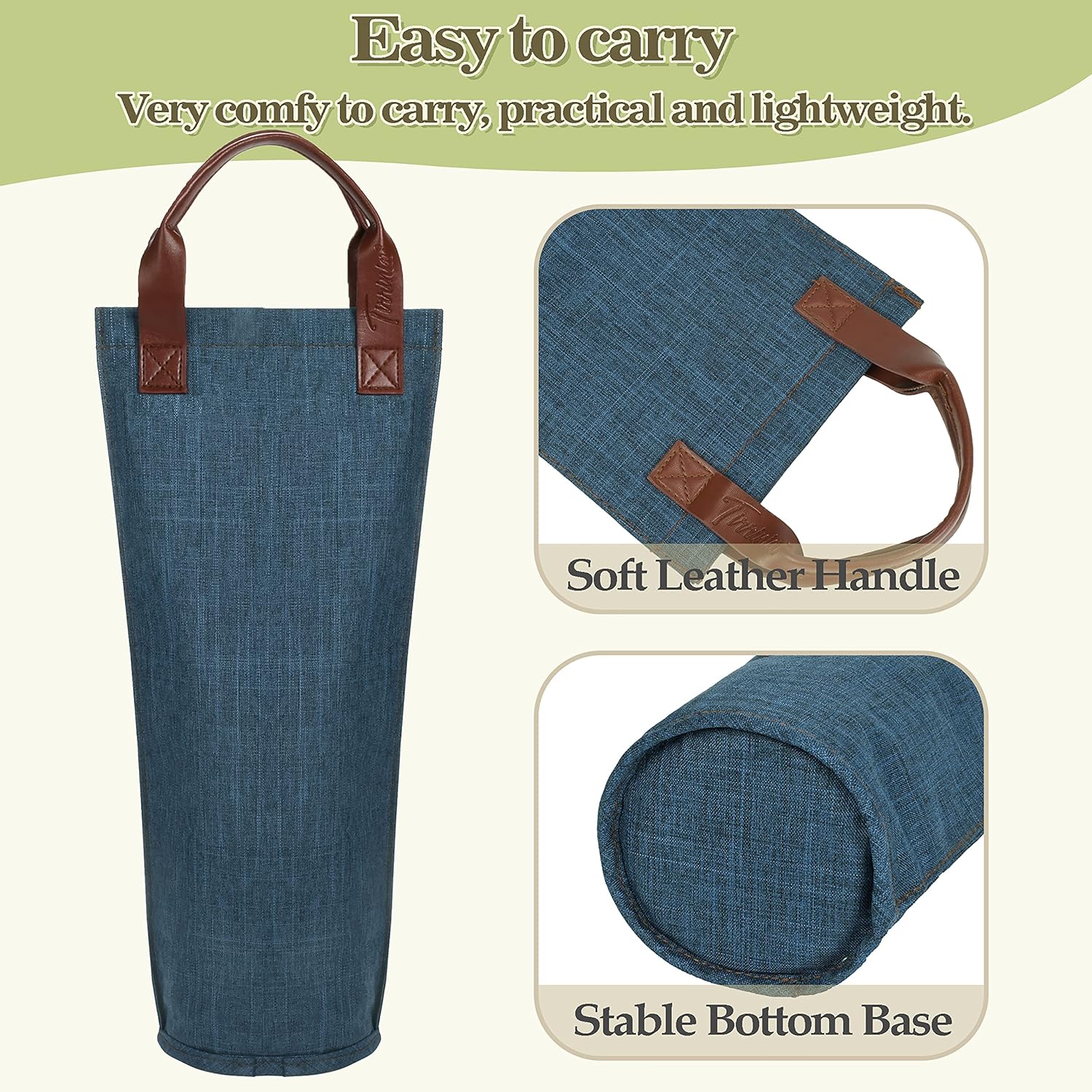 Tirrinia Single Wine Carrier Tote, Insulated Wine Cooler Bag for Travel, Picnic, & Wine Gifts – Thermal Padded Wine Bottle Holder Tote for Men & Women, Wine Gift for Wine Lovers,Blue