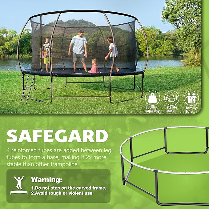 14FT 12FT 10FT 16FT Trampoline with Safety Enclosure, Anti-Rust Coating – ASTM Certified, Heavy-Duty Outdoor Trampoline with Ladder – for Kids & Adults-BubblyBeeBaby