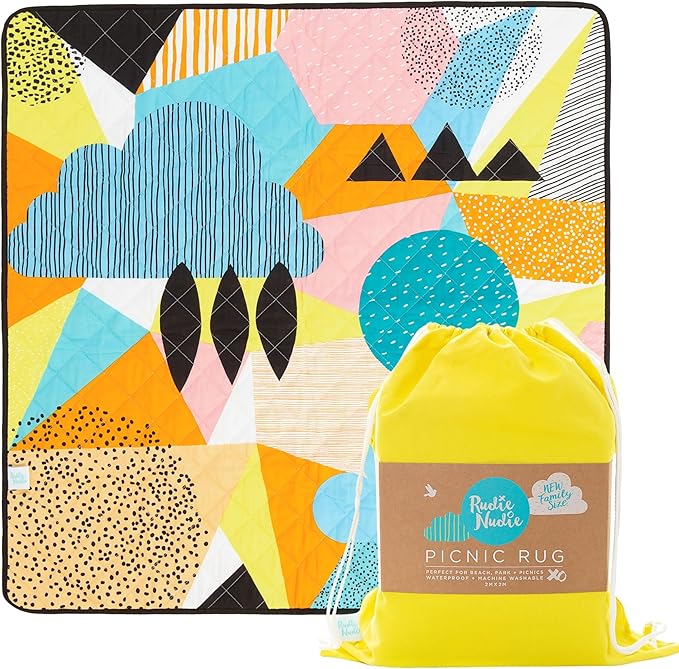 Jumbo Picnic Rug, Large Picnic Mat, 6'7" x 6'7", Outdoor Waterproof Picnic Blanket Beach Mat, Foldable & Waterproof, Picnic Blankets Ideal for Beach & Park, Outdoor Blanket, Happy Now-BubblyBeeBaby