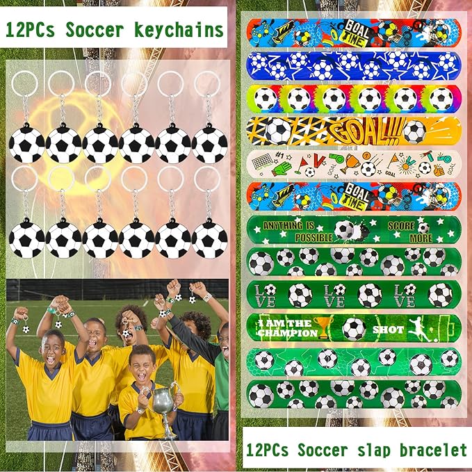 158Pcs Soccer Party Favors - Bags, Whistles, Balls, Slap Bracelets, Keychains, Stickers, Tattoos for Party Goodie Bags-BubblyBeeBaby