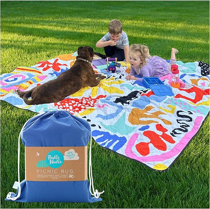 Jumbo Picnic Rug, Large Picnic Mat, 6'7" x 6'7", Outdoor Waterproof Picnic Blanket Beach Mat, Foldable & Waterproof, Picnic Blankets Ideal for Beach & Park, Outdoor Blanket, Pop Pip Pow-BubblyBeeBaby