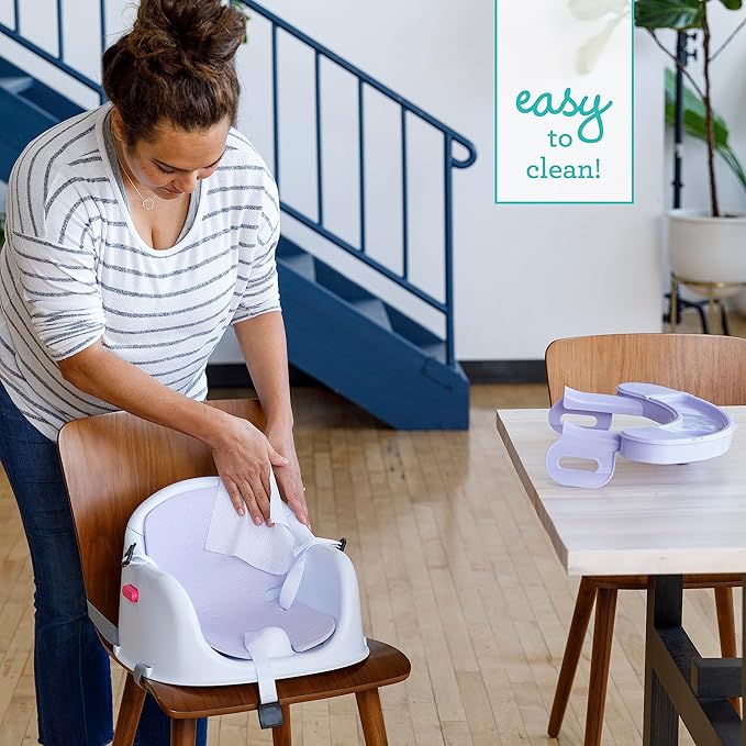 Infantino Music & Lights 3-in-1 Discovery Seat & Booster, Toddler Booster Seat for Dining Table or Kitchen Chair, Baby Activity Center & Snack Tray, Lavender-BubblyBeeBaby