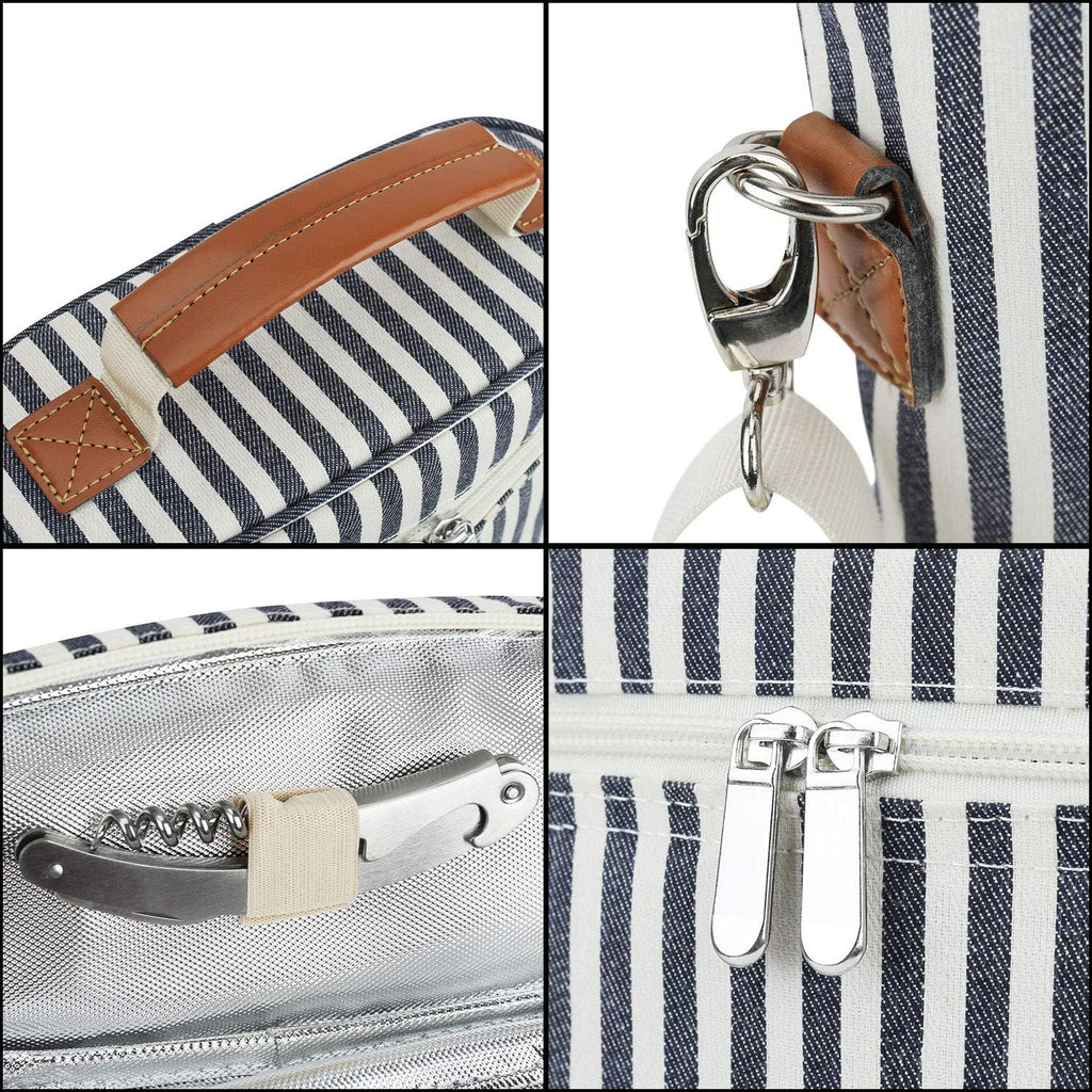 ZORMY 2 Bottle Wine Tote Carrier, Dark Blue, 750 mL Capacity, Polyester Material, With Shoulder Strap and Corkscrew