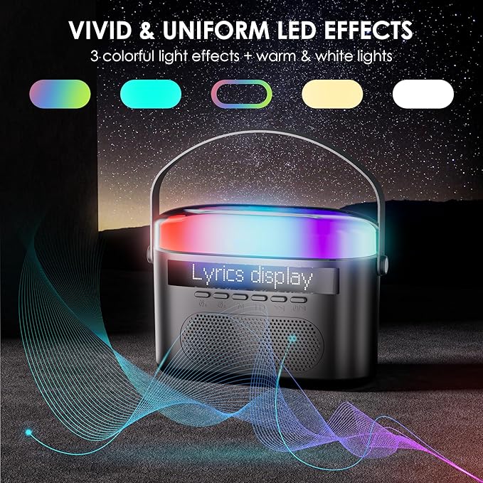 Karaoke Machine,Karaoke Machine with Lyrics Display,Portable Bluetooth 5.3 Karaoke Speaker with Upgraded Dual Speakers for Kids and Adults,with White Noise and Night Light Function (Black)-BubblyBeeBaby