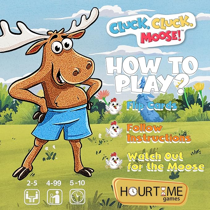Hour Time Games Cluck Cluck Moose – Hilarious Animal-Themed Card Game for a Fun Family Game Night, Family Games for Kids & Families, Reunion Gift Ideas, Fun Stuff for Reunions & Ideal Gifts for Ages 4-BubblyBeeBaby