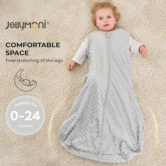JELLYMONI Fleece Baby Sleep Sack 0-6 Months, 1.5 Tog Warm Winter Baby Wearable Blanket with Plush Dots and 2-Way Zipper, Cotton Toddler Sleep Sack-BubblyBeeBaby