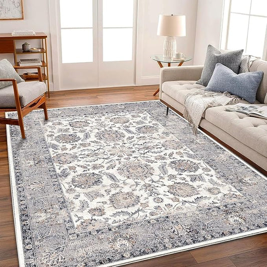 10x14 Washable Area Rug Medallion Distressed Design Boho Medallion Non-Shedding Easy Care Ideal for High Traffic Areas in Living Room Bedroom Kitchen Office Coffee Table Large Carpet-BubblyBeeBaby