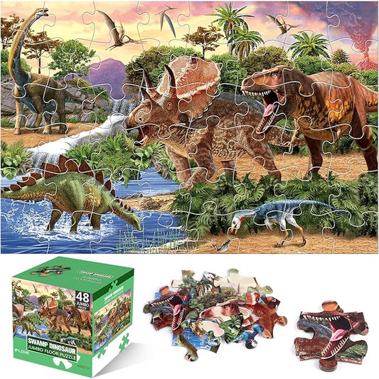 Jumbo Floor Puzzle for Kids,48 Piece Dinosaur Large Jigsaw Puzzles for Toddlers Ages 3-5,Children Learning Preschool Educational Dinosaur Toys,Christmas Birthday Gifts for Boys Girls Ages 4-8-BubblyBeeBaby