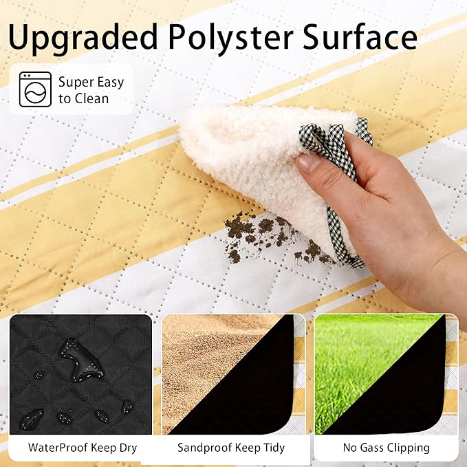 HX&OD Extra Large Picnic Outdoor Blanket, 80”x60” Waterproof Picnic Mat Foldable Camping Blanket Portable with Carry Strap for Beach Mat Outdoor Camping Party(Yellow)-BubblyBeeBaby