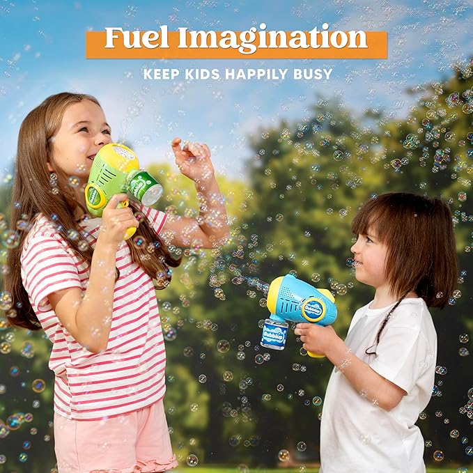 JOYIN 2 Kids Bubble Guns with 4 Bottles Solution, Automatic Bubble Machine Gun with 8 Holes for Kids, Adults, Summer Toys, Easter Basket Stuffers, Birthday Gift, Party Favors-BubblyBeeBaby