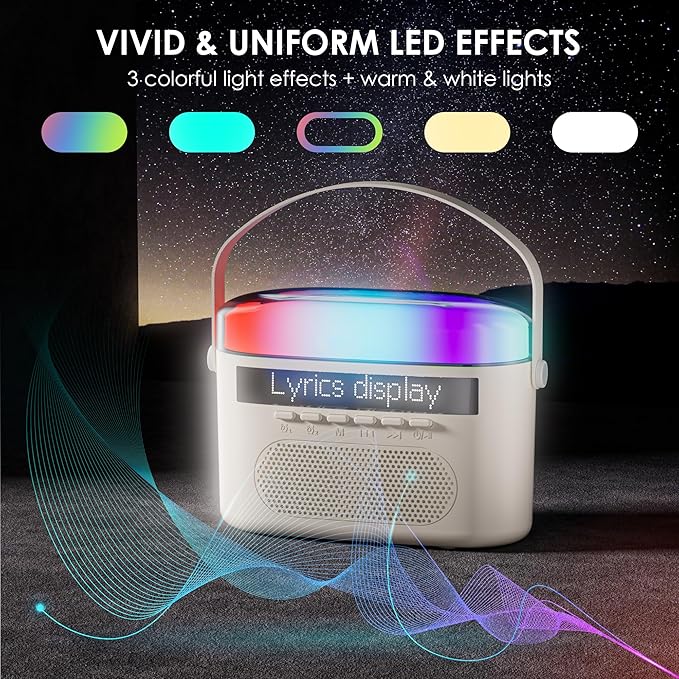 Karaoke Machine,Karaoke Machine with Lyrics Display,Portable Bluetooth 5.3 Karaoke Speaker with Upgraded Dual Speakers for Kids and Adults,with White Noise and Night Light Function-BubblyBeeBaby