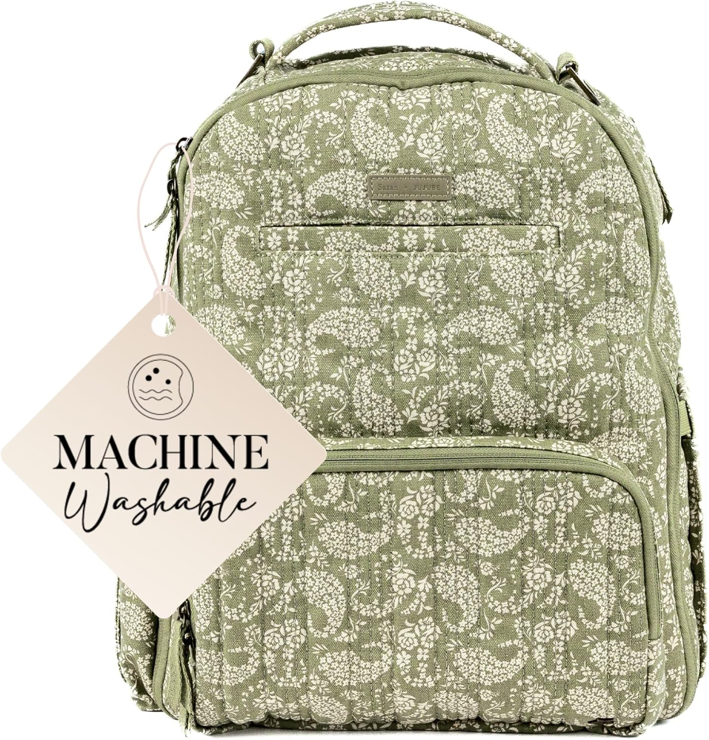 JuJuBe x Sazan Hendrix - New Classic Diaper Bag Backpack with Portable Changing Pad, Stroller Straps, Large Travel Backpack for carrying Baby Bottles, Wipes, Diapers, Pacifiers, Paisley Floral