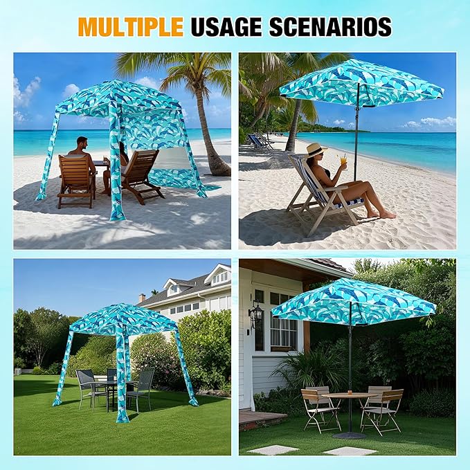 HOMEDEMO Beach Canopy UPF 50+, 6'×6', Easy Set up and Take Down Tent with Sand Pockets, Side Wall Shade Wind Waterproof for Kids, Family & Friends-BubblyBeeBaby