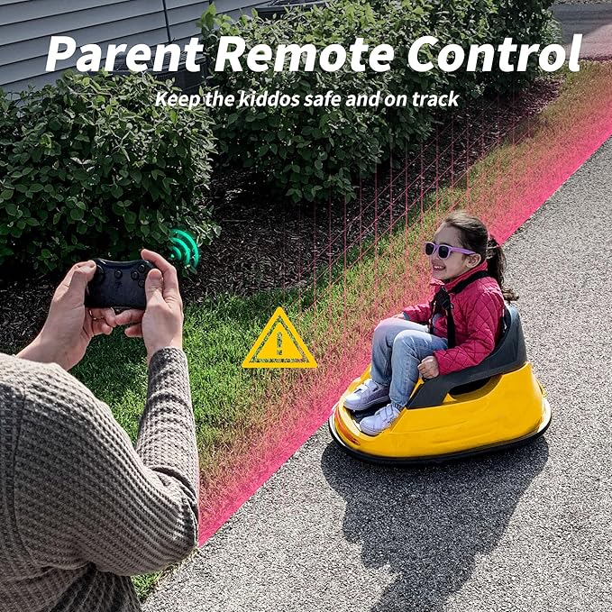 12V Kids Bumper Car, Electric Baby Bumper Car for Toddlers with Remote Control, 3 Speeds - Yellow-BubblyBeeBaby