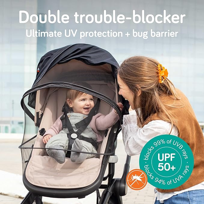 Baby Uma 2-in-1 Mosquito Net for Stroller & Stroller Sun Shade - UPF 50+ Baby Sun Protection, Breathable Blackout Mesh Baby Mosquito Net (+ Travel Bag)-BubblyBeeBaby