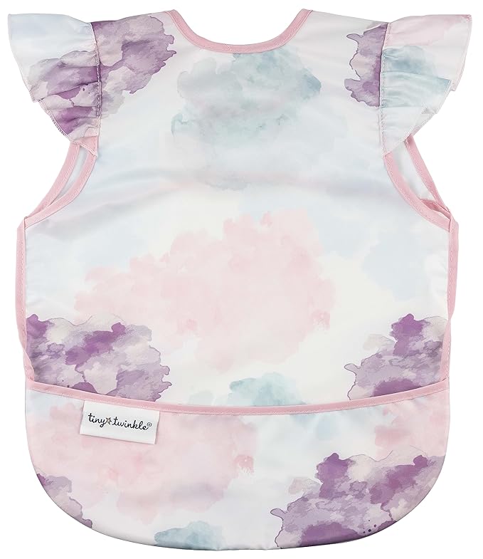 Tiny Twinkle Mess Proof Baby Bib - Waterproof & Lightweight Baby-Led Weaning Apron | 100% Recycled Polyester, Easy Clean & Machine Washable (Cotton Candy, Small 6-24 Months)-BubblyBeeBaby