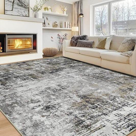 10x14 Area Rugs Large Living Room Rug Washable: Modern Abstract Rug Indoor Modern Carpet Non Slip for Dining Room Bedroom Nursery Home Office Black Gold-BubblyBeeBaby